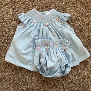 Blue Smocked Baby Dress Set